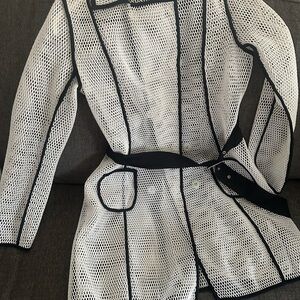 Elegant Black and White Net trench coat